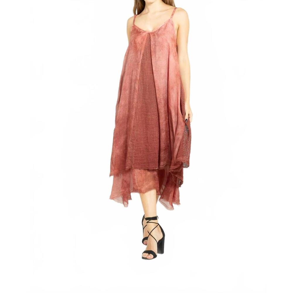 NEW SANCTAMUERTE mesh slip midi dress in red